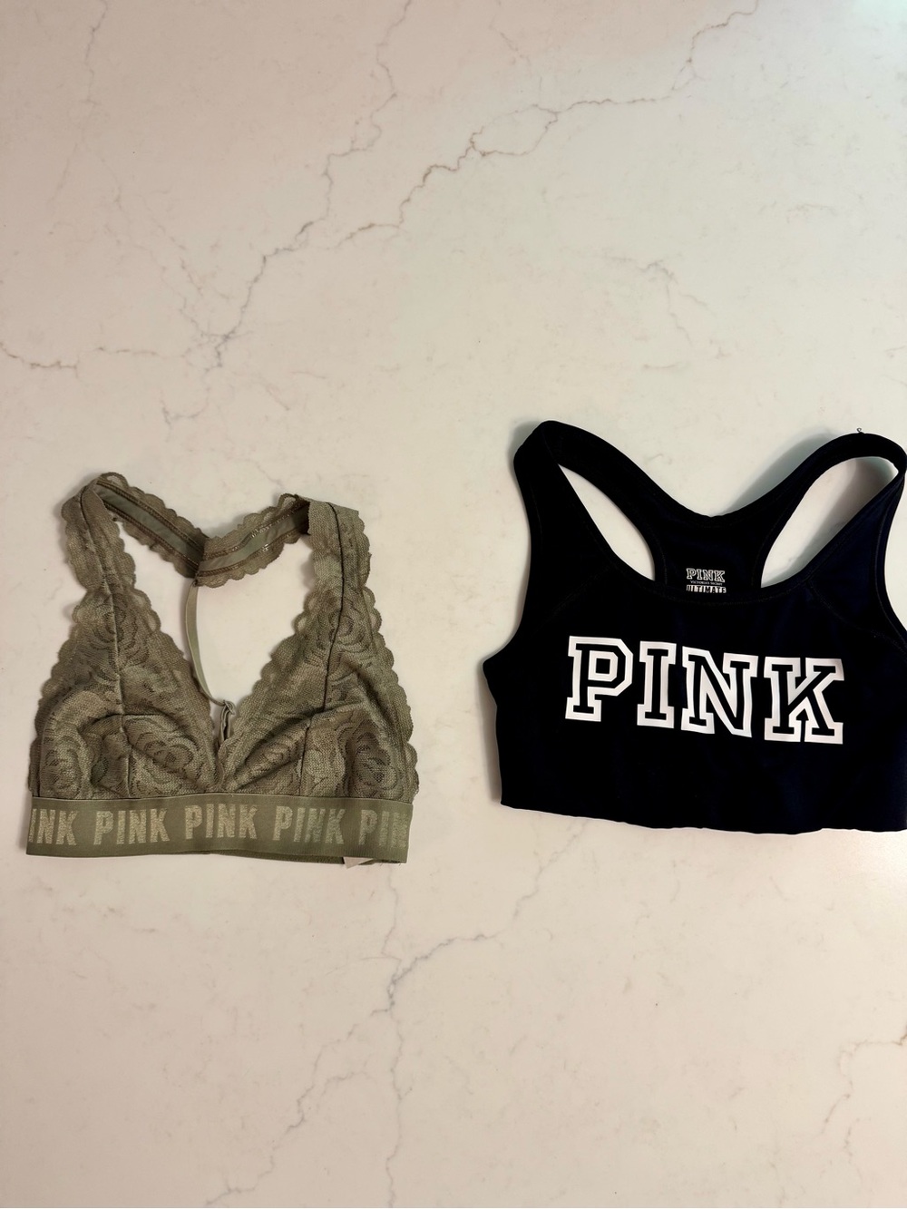 Victoria’s Secret PINK Bra Bundle XS – Lace Bralette & Ultimate Sports Bra